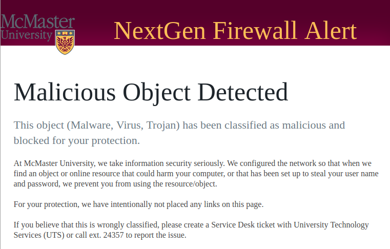 Malicious Object Detected Screenshot